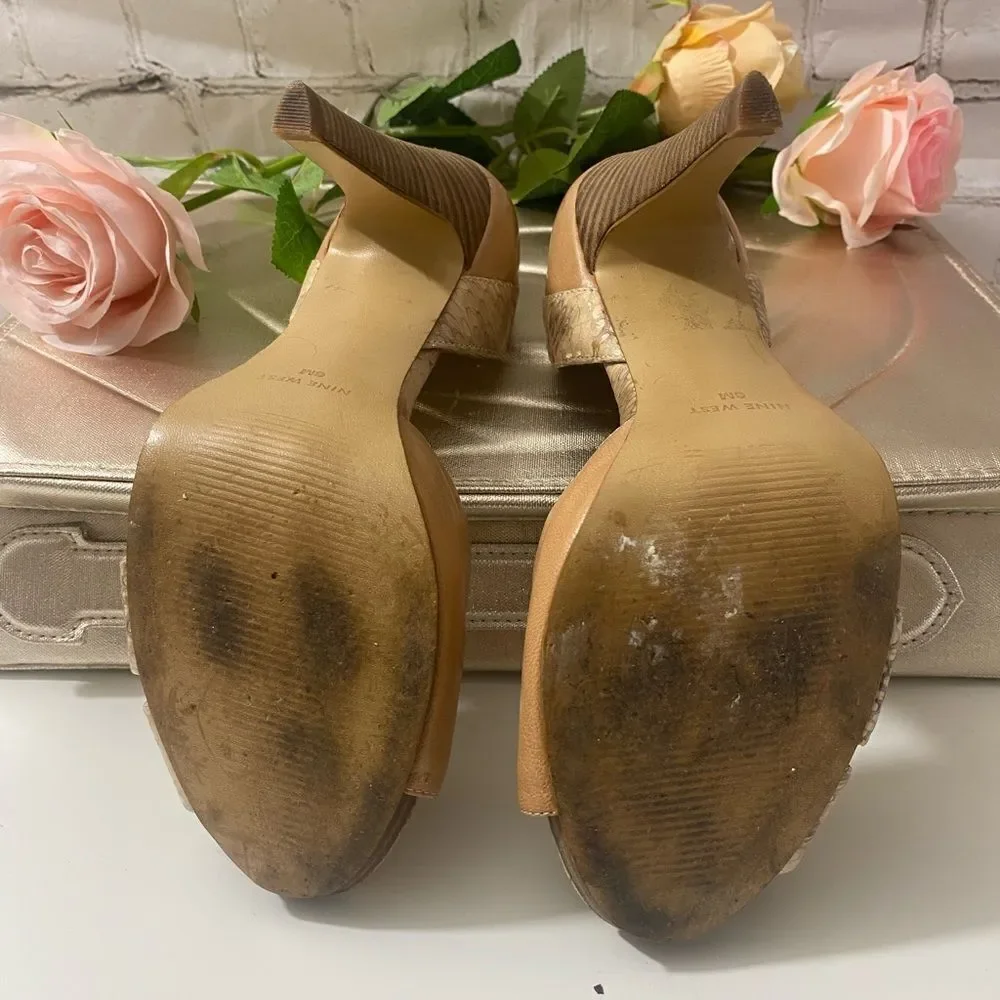 Nine West Tan snake print Peep-Toe Heels